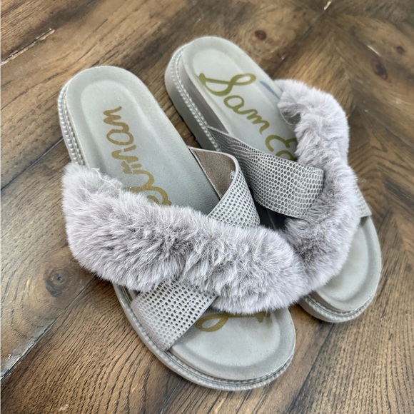 Sam Edelman Women's Fur Slide Sandals - Gray Size 10 - Picture 1 of 5